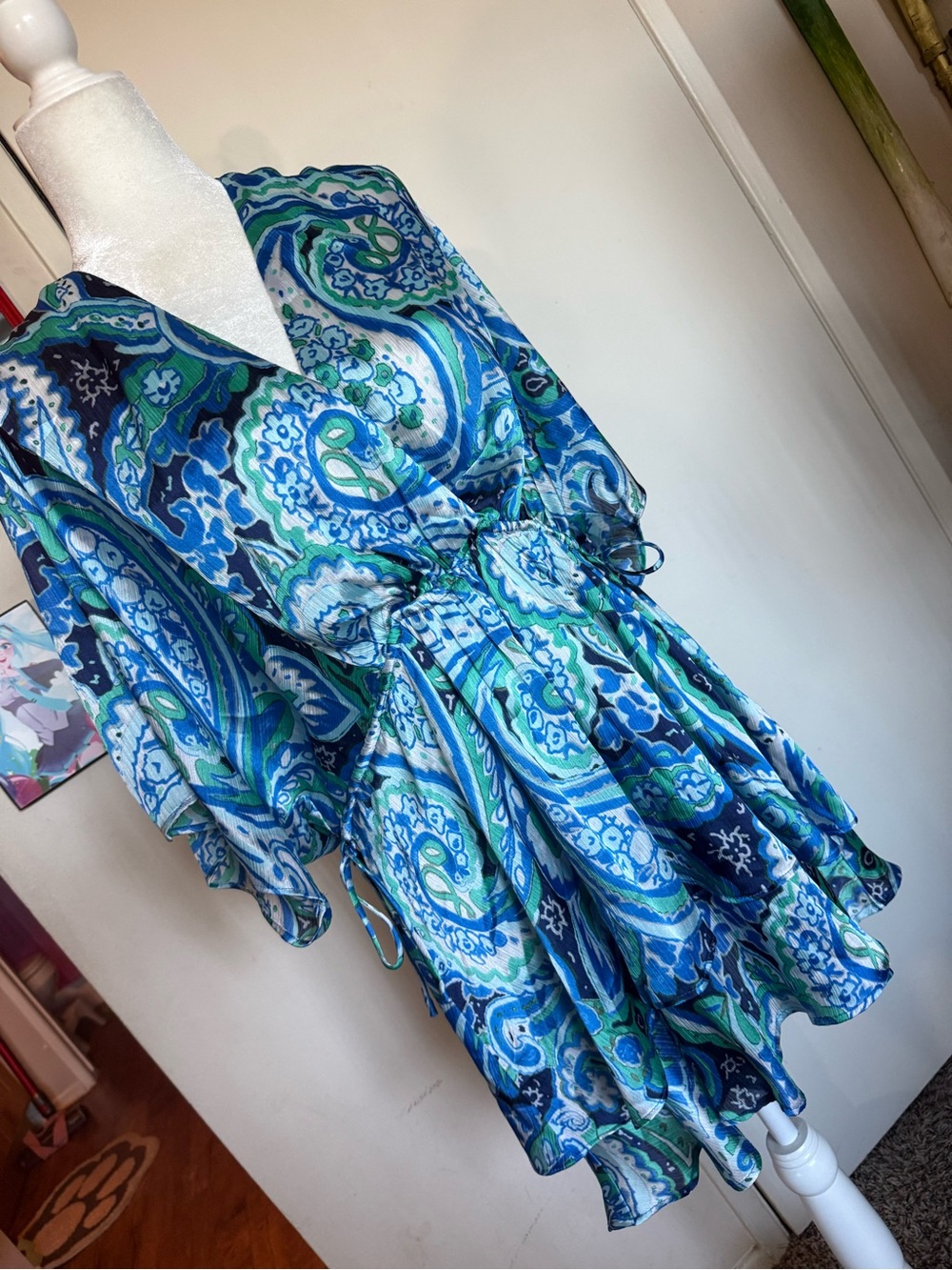 Zara paisley pretty pattern cross dress tie sides synced waist summer travel